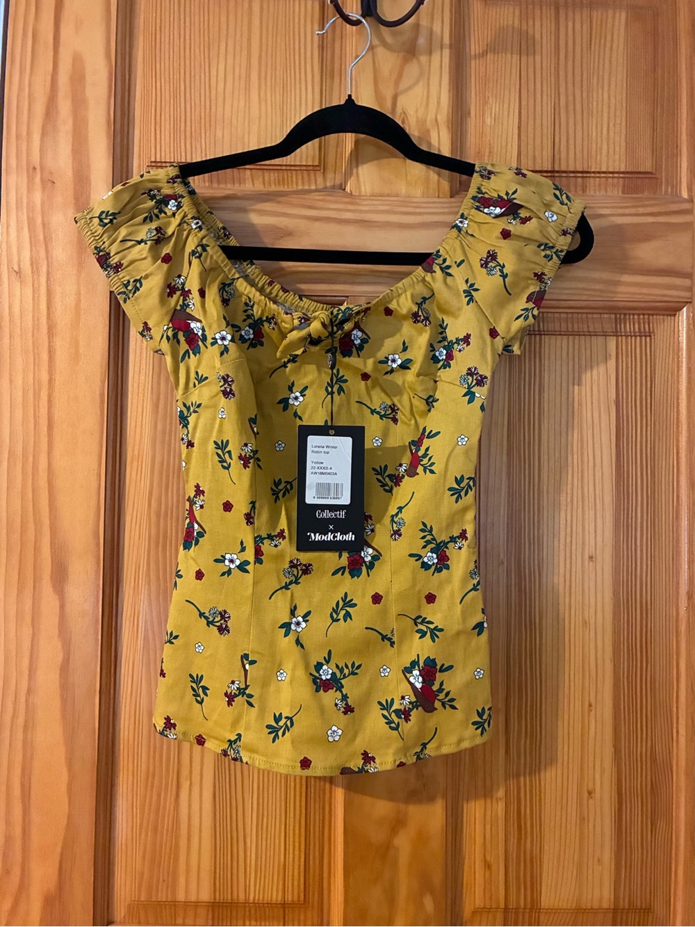 Collectif Mod Cloth Mustard Yellow Floral Ruffled Off-Shoulder Top